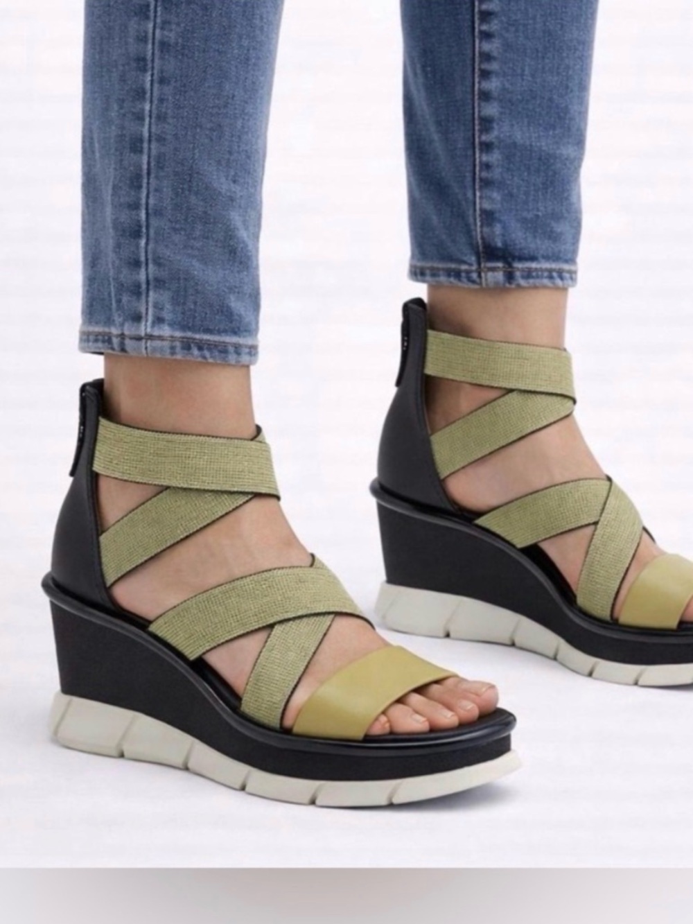 Sorel Olive Green and Black Crisscross Wedge Sandals